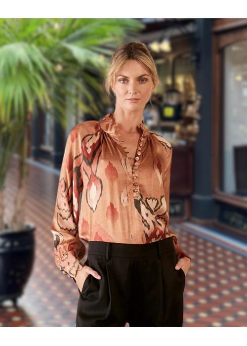 The Dreamer Label | Alisha Ikat Blouse | 100% Silk | Toffee
